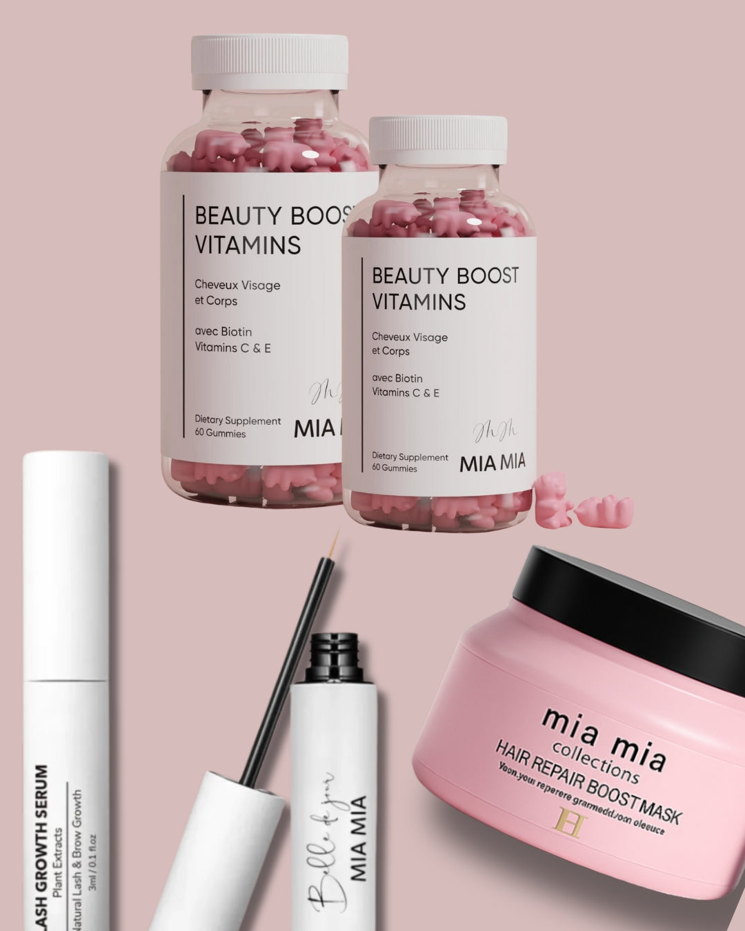 Combo Beauté Gummies, Sérum pour les cils & Masque capillaire